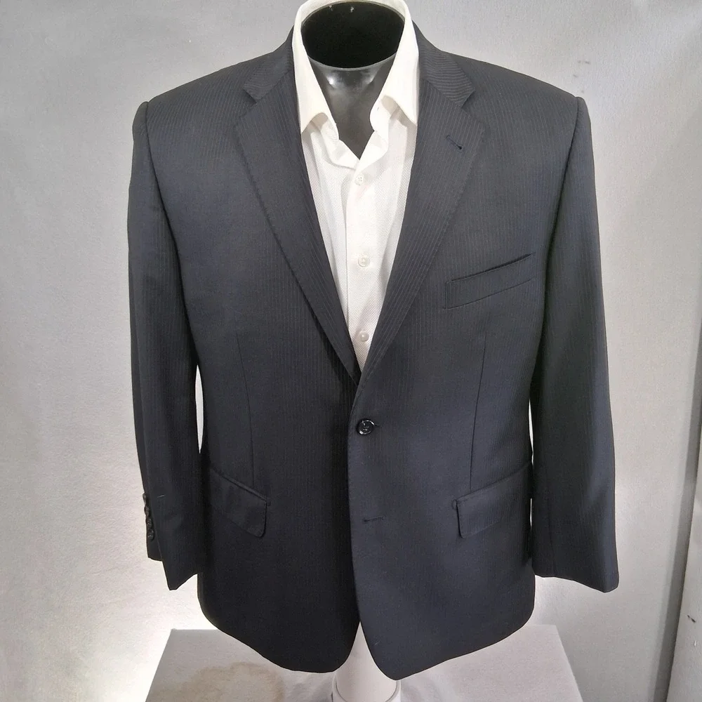 Baroni Prive Blazer Mens 42S Black Stripe Super 150s Wool Two Button Double Vent